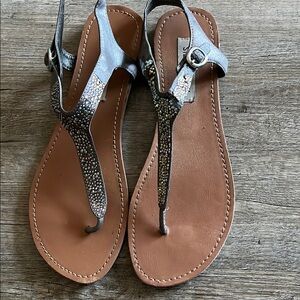 Steve Madden Silver and Brown Thong Sandals with T-Strap Design